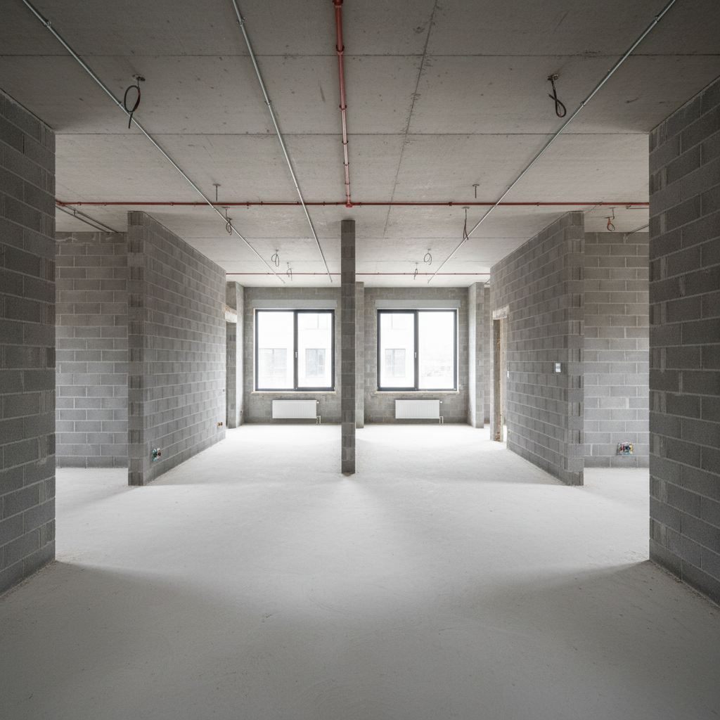 Grey box commercial building shell ready for internal fit-out