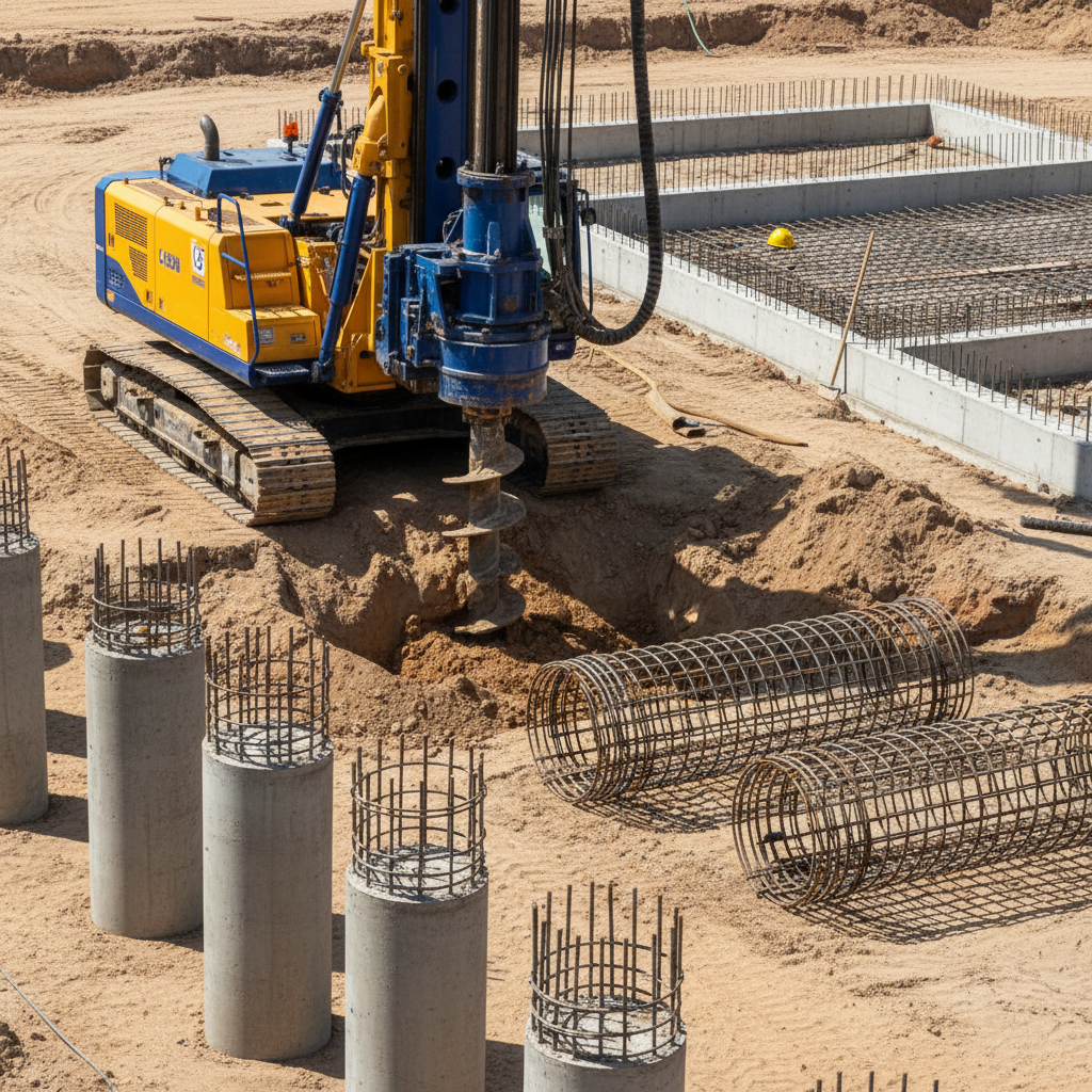 Piling works, square construction catalogue image
