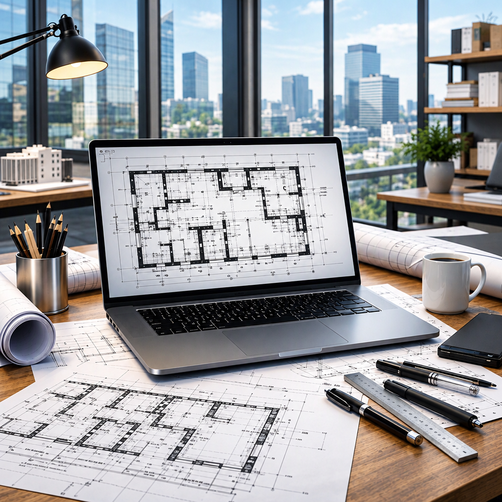 Square architectural workspace render