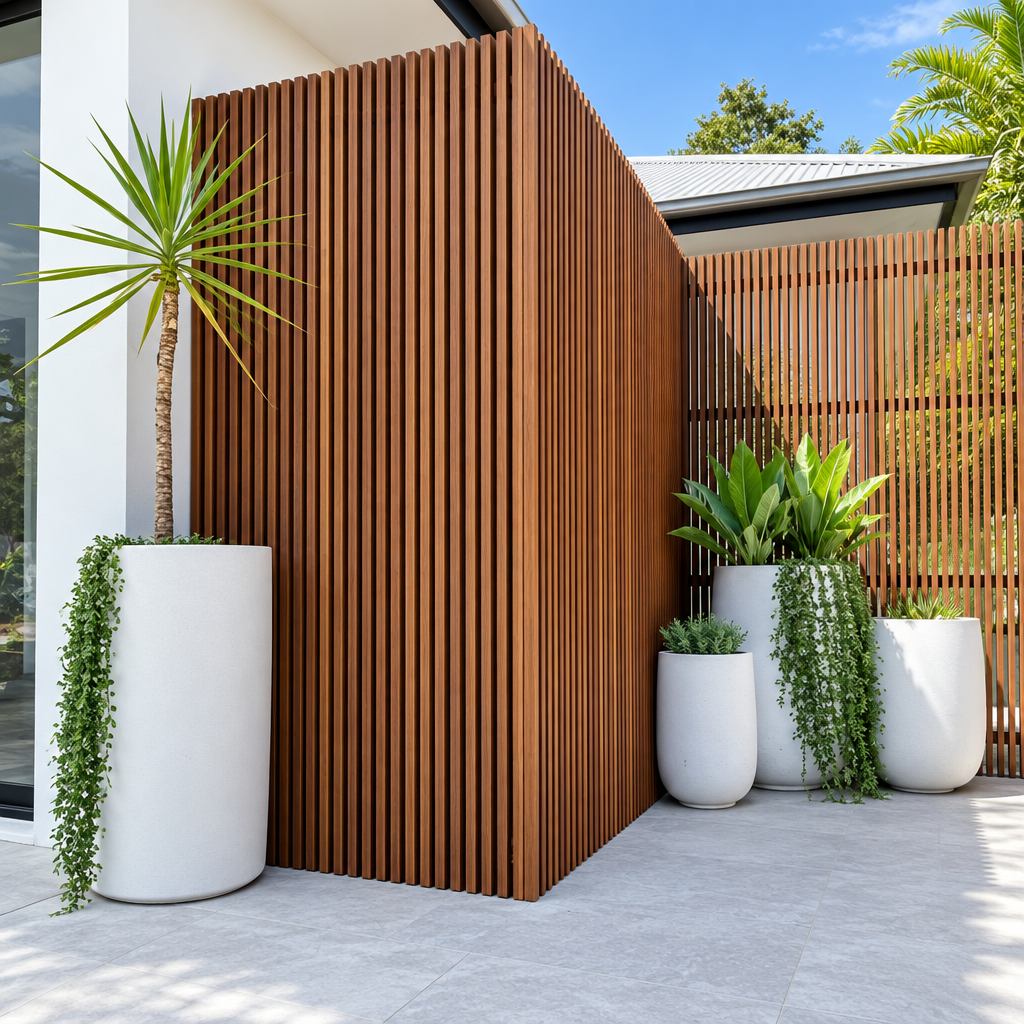 Square image of exterior timber screens
