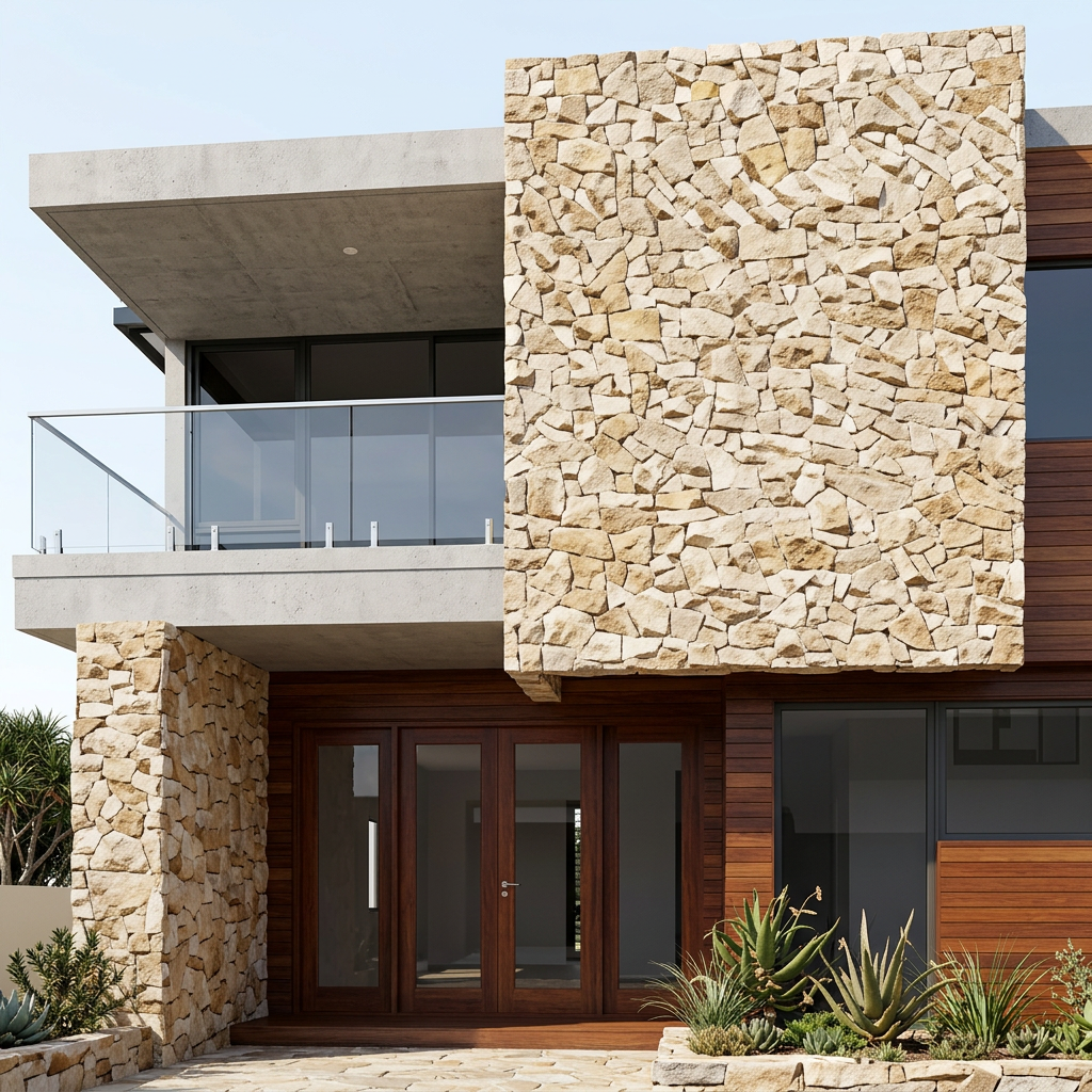 Square stone-cladding architectural render